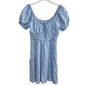 Hollister Y2K Babydoll Milk Maid Mini Dress XS Blue Floral Puff Sleeve Cottage